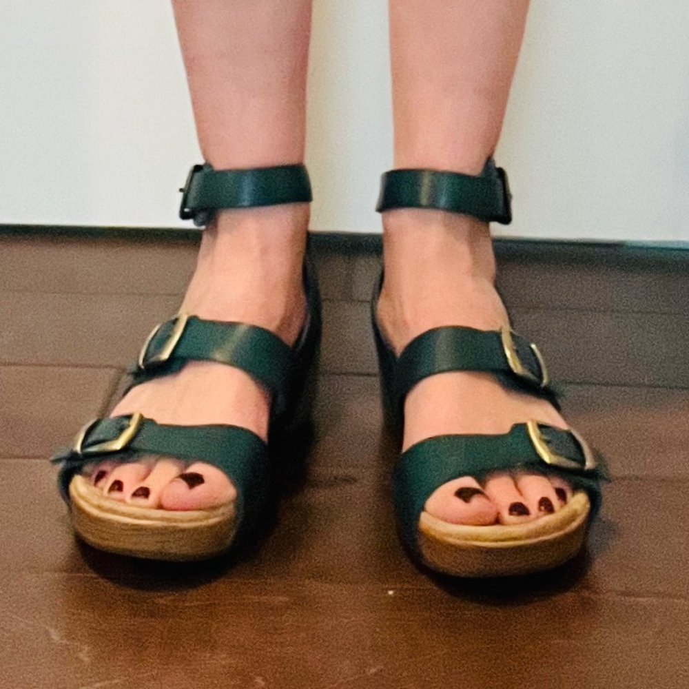DANSKO teal sandals wedge heel size 38